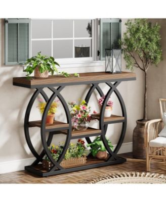 39.4" Console Table, Industrial 4-Tier Sofa Table Entryway Table, Narrow Wood Accent Tables with Metal Frame