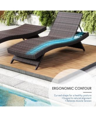 Outdoor Patio Chaise Wicker Lounge Chair with Reclining Backrest - Set of 2