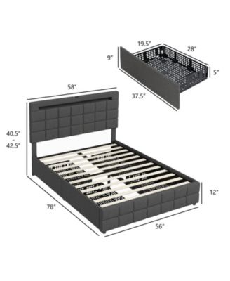 Upholstered LED Bed Frame with Headboard and 4 Drawers-Full Size