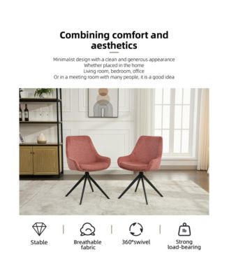 Linen Upholstered Swivel Side Chair, Mid Century Modern Dining Chairs with Metal Frame, Set of 1