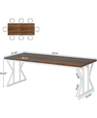Farmhouse Dining Table for 6-8 People, 78.7-Inch Rectangular Wood Dining Table, Rustic Kitchen Table with Heavy Duty Metal Legs