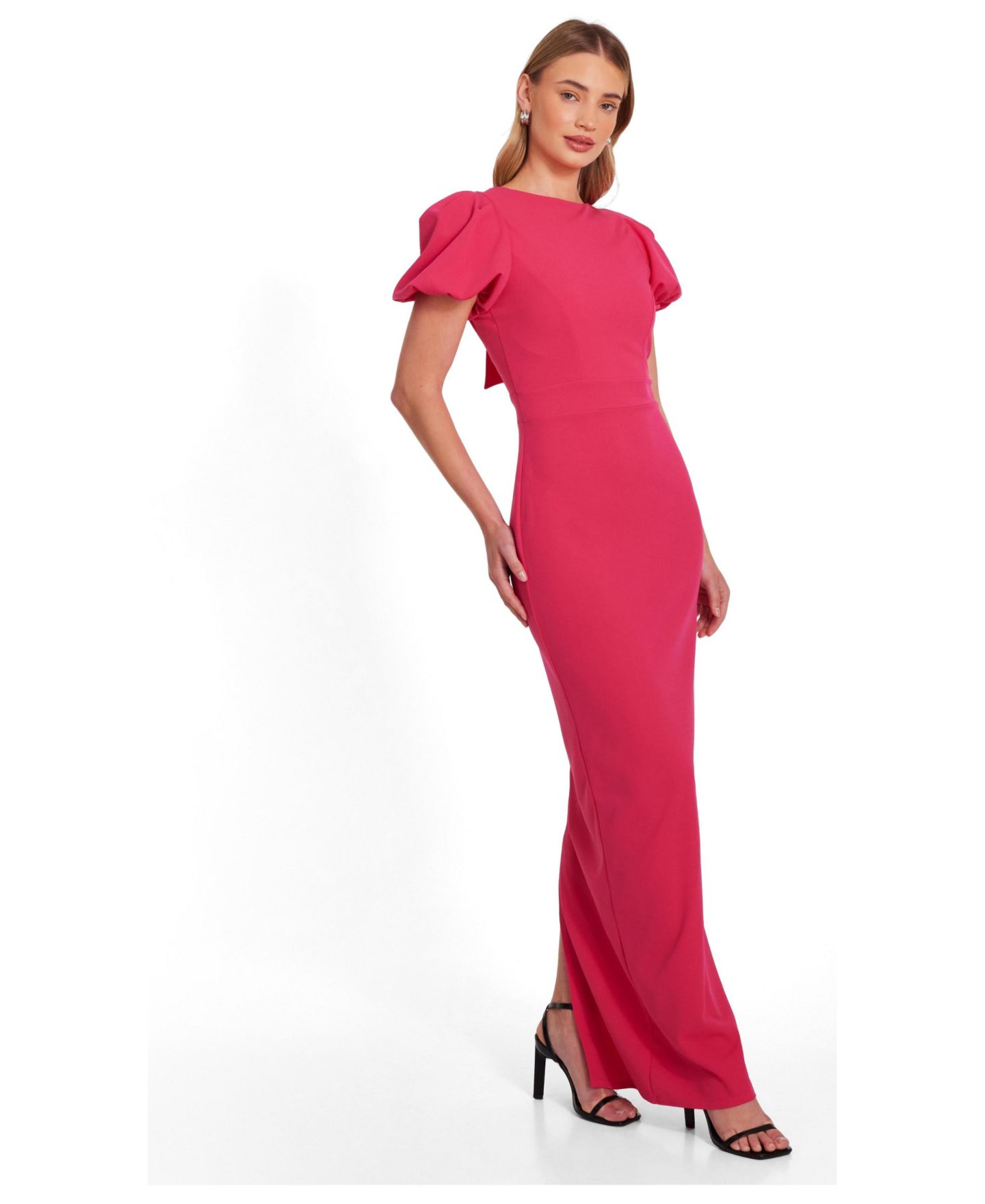 Женское платье QUIZ Scuba Crepe Puff Sleeve Maxi, цвет: Пурпурный — фото 3