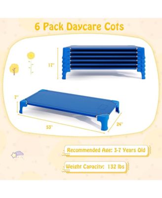 6 Pack Stackable Daycare Cots with Easy Lift Corners Heavy-Duty Metal Frame Kids