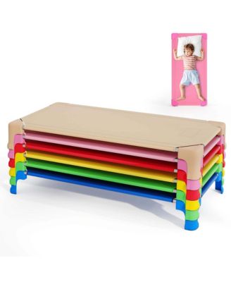 6 Pack Stackable Daycare Cots with Easy Lift Corners Heavy-Duty Metal Frame Kids