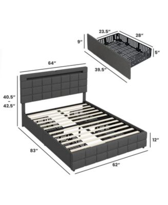 Upholstered Queen LED Bed Frame with Headboard and 4 Drawers-Queen Size