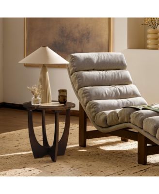 16.9" Round Dark Pine Wood Side Table with Petal Design – End Table