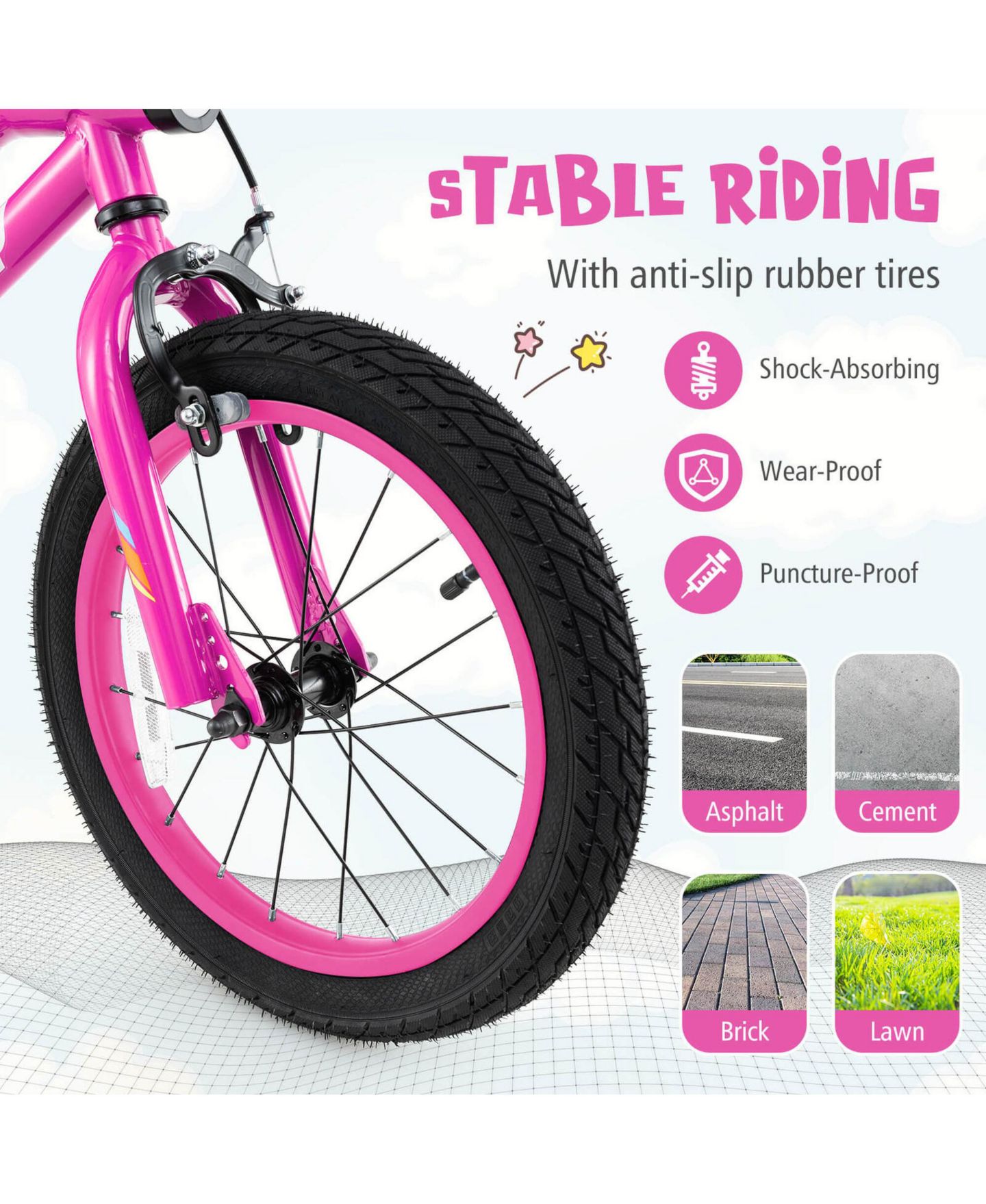 Детская игрушка Costway Aurora Spark I 16" LED-Lighted Coaster-Brake Kids Bike with Training Wheels, 145 lb Capacity, 4–7 лет, цвет: Розовый — фото 5