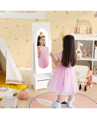 Kids Vanity Set Princess Makeup Dressing Table & Chair Set with Jewelry Armoire