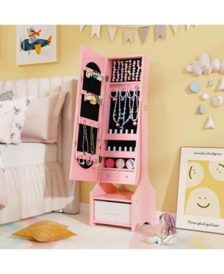 Kids Vanity Set Princess Makeup Dressing Table & Chair Set with Jewelry Armoire