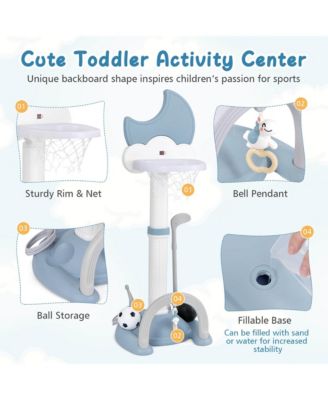 4-in-1 Toddlers Basketball Hoop with Basketball Soccer Golf and Ring Toss Game