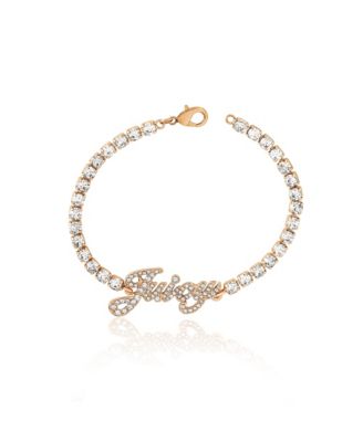 Crystal Tennis Bracelet with Signature Script Logo Charm