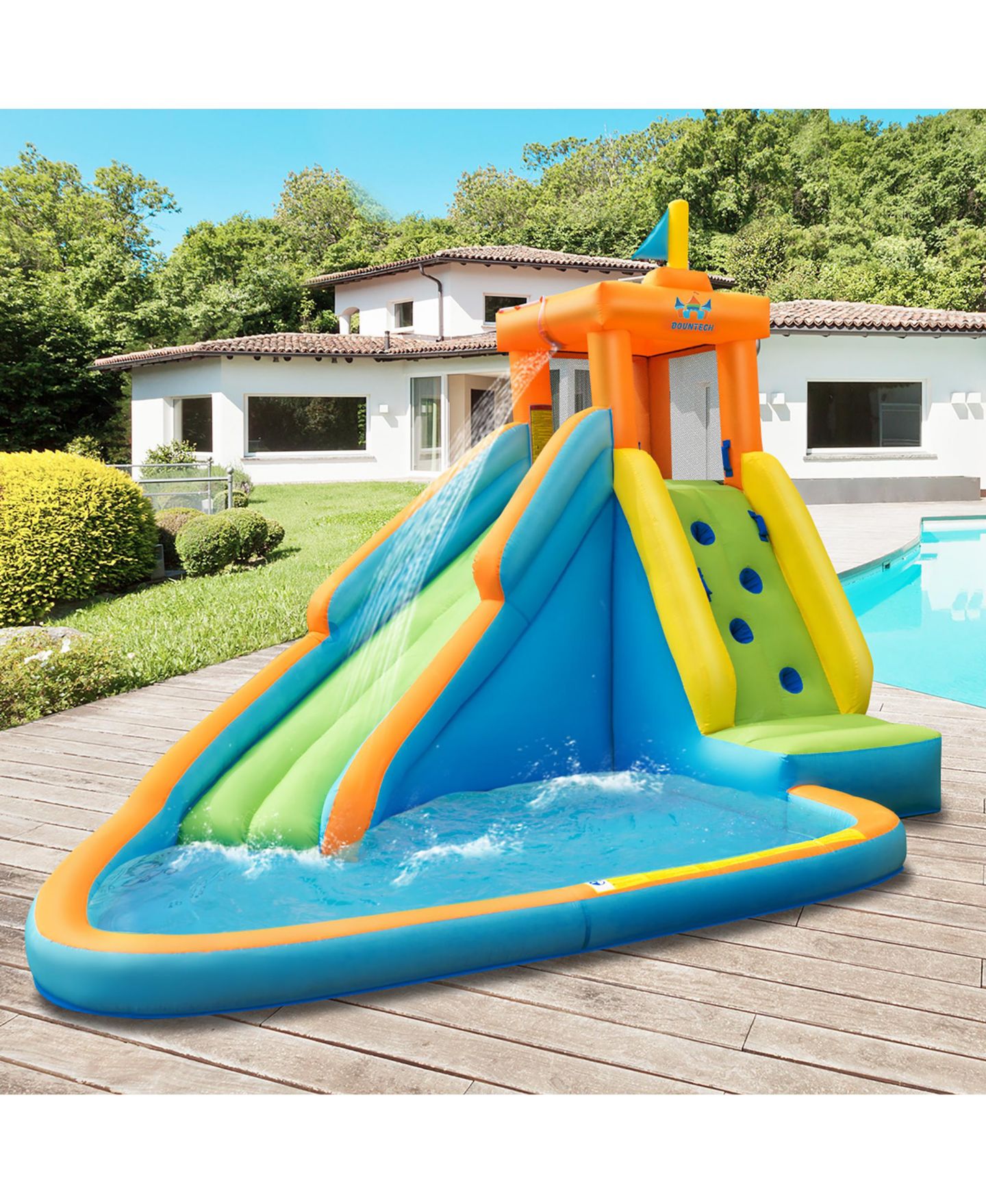 Детская игрушка Costway Castle Water Slide Climbing Wall Bounce House, Up to 3 Players, 3–10 лет, цвет: Синий — фото 3
