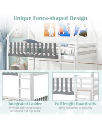 Twin Over Twin Bunk Bed with Fence and Ladder for Kids