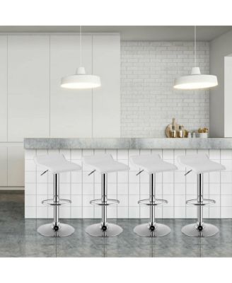Set of 4 Swivel Bar Stool PU Leather Adjustable Kitchen Counter Bar Chair White
