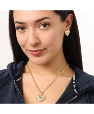 Crystal-Embellished Heart Stud Earrings with Iconic Logo Design