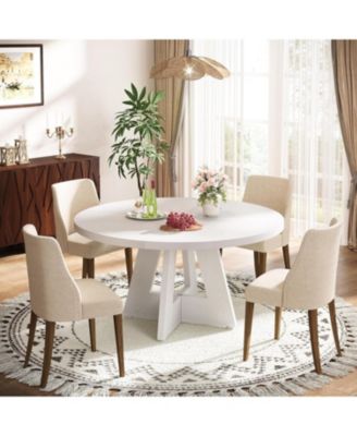 47" Round Wood Dining Table – Farmhouse Kitchen Table for 4 with Wooden Top and Legs