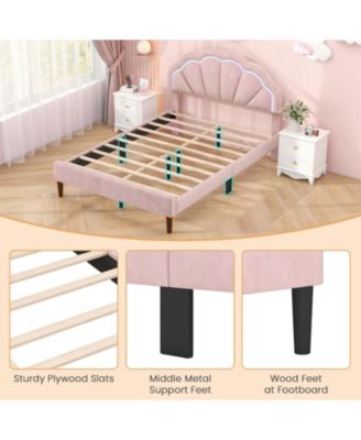 Queen Size Upholstered LED Bed Frame with Adjustable Flower Headboard and Metal Support Legs