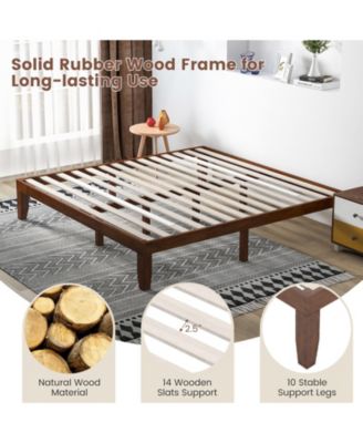 14-Inch King Size Rubber Wood Platform Bed Frame with Wooden Slat Support