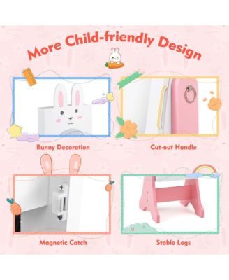 Kids Vanity Set Princess Makeup Dressing Table and Chair Set with Jewelry Armoire