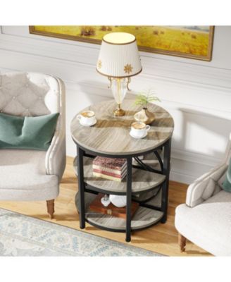 Half Circle Side & End Table with Storage Shelf & Metal Frame, 26-Inch Tall Half Moon Table, Narrow Nightstand