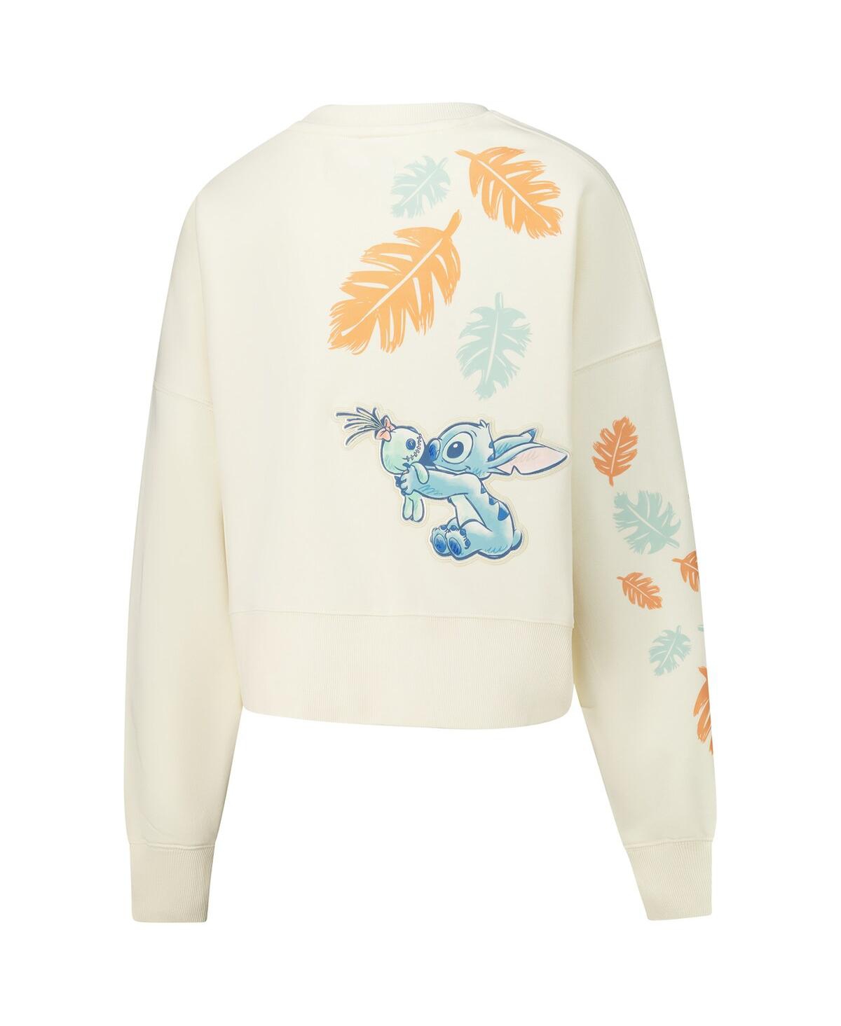 Shop Freeze Max Women's Cream Lilo And Stitch Hold On Tight Loose Fit Cropped Pullover Sweatshirt