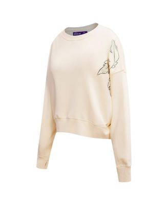 Women's Cream Lilo and Stitch We're Better Together Loose Fit Cropped Pullover Sweatshirt