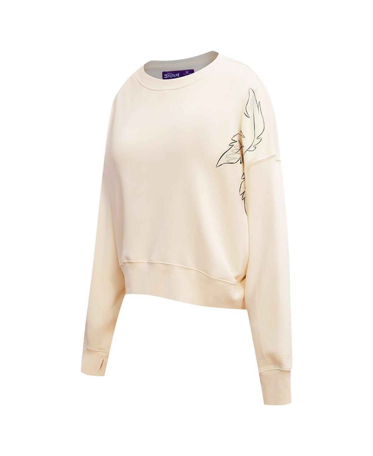 Freeze Max Women's Cream Lilo And Stitch We're Better Together Loose Fit Cropped Pullover Sweatshirt In Cream