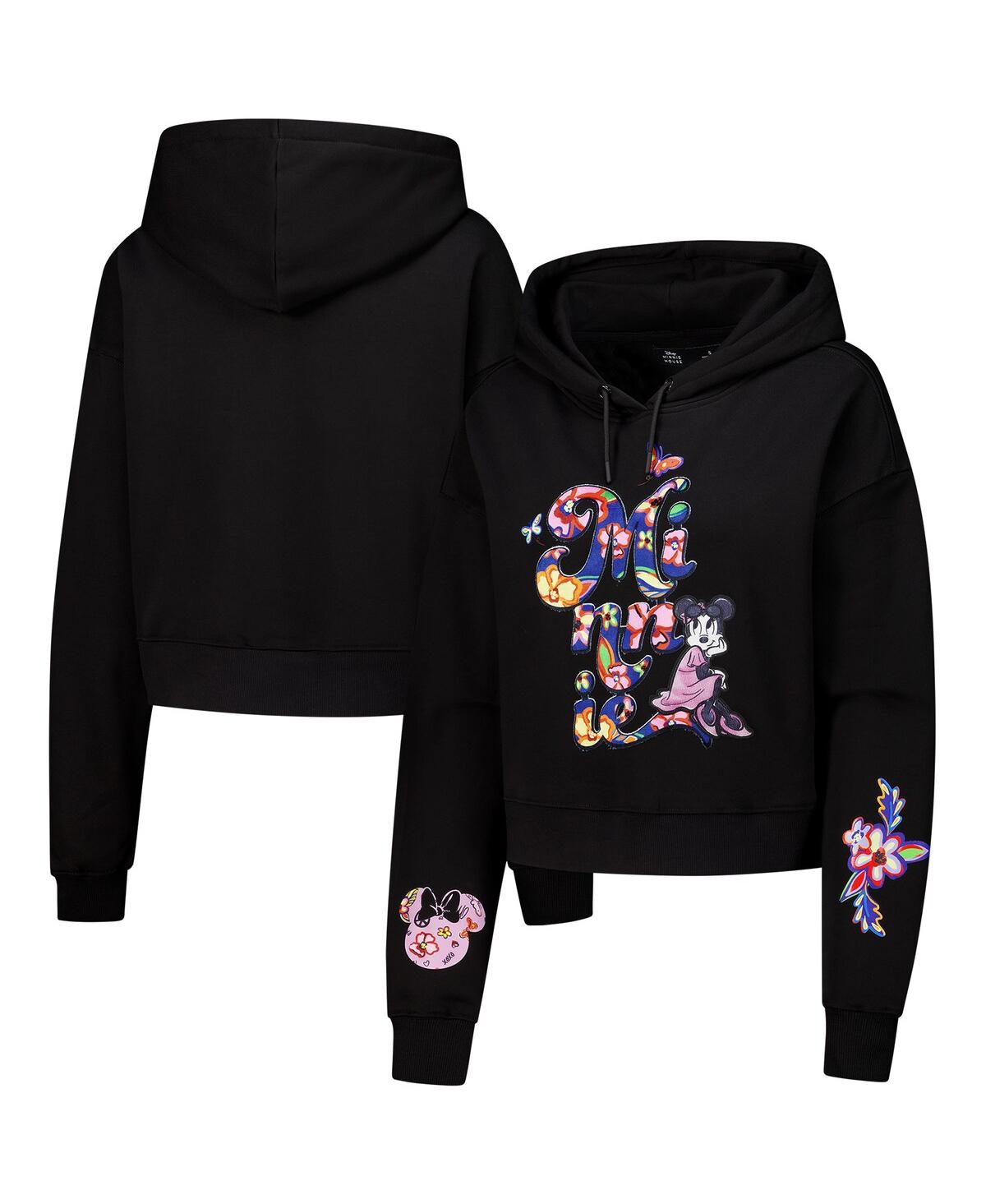 Freeze Max Women's Black Disney Minnie Mouse Cropped Pullover Hoodie In Black