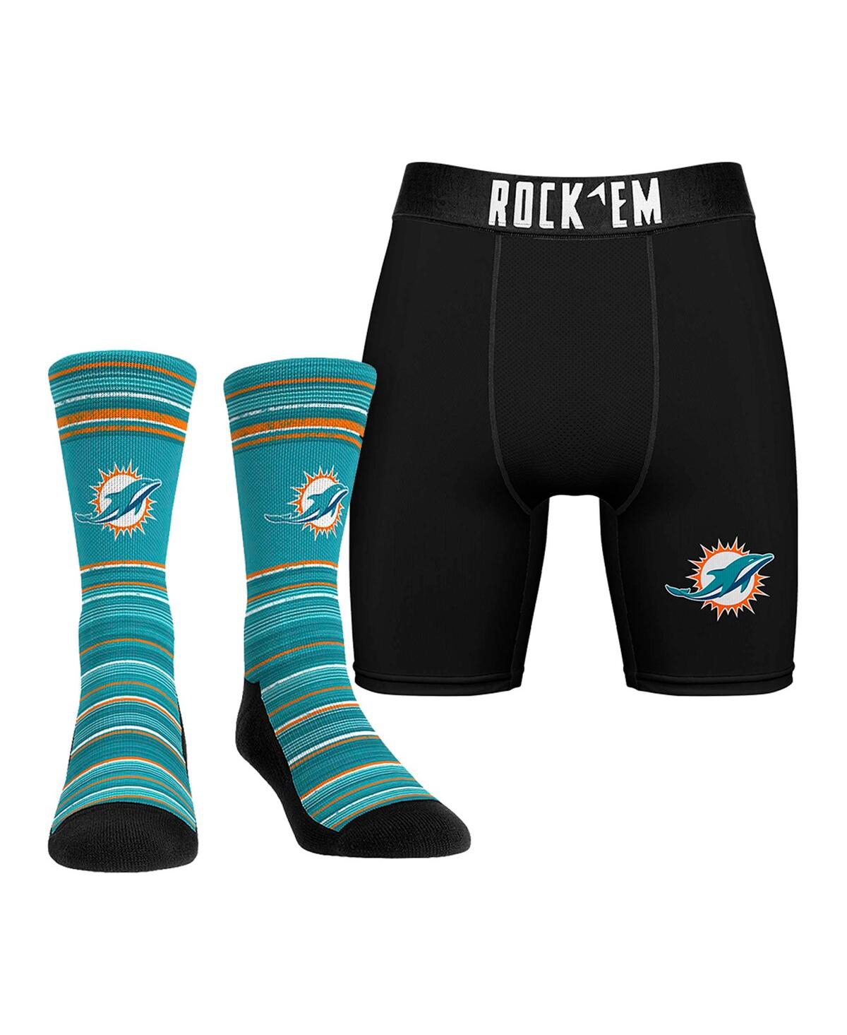 Men's Miami Dolphins Primary Crew Socks Boxer Briefs Combo Pack