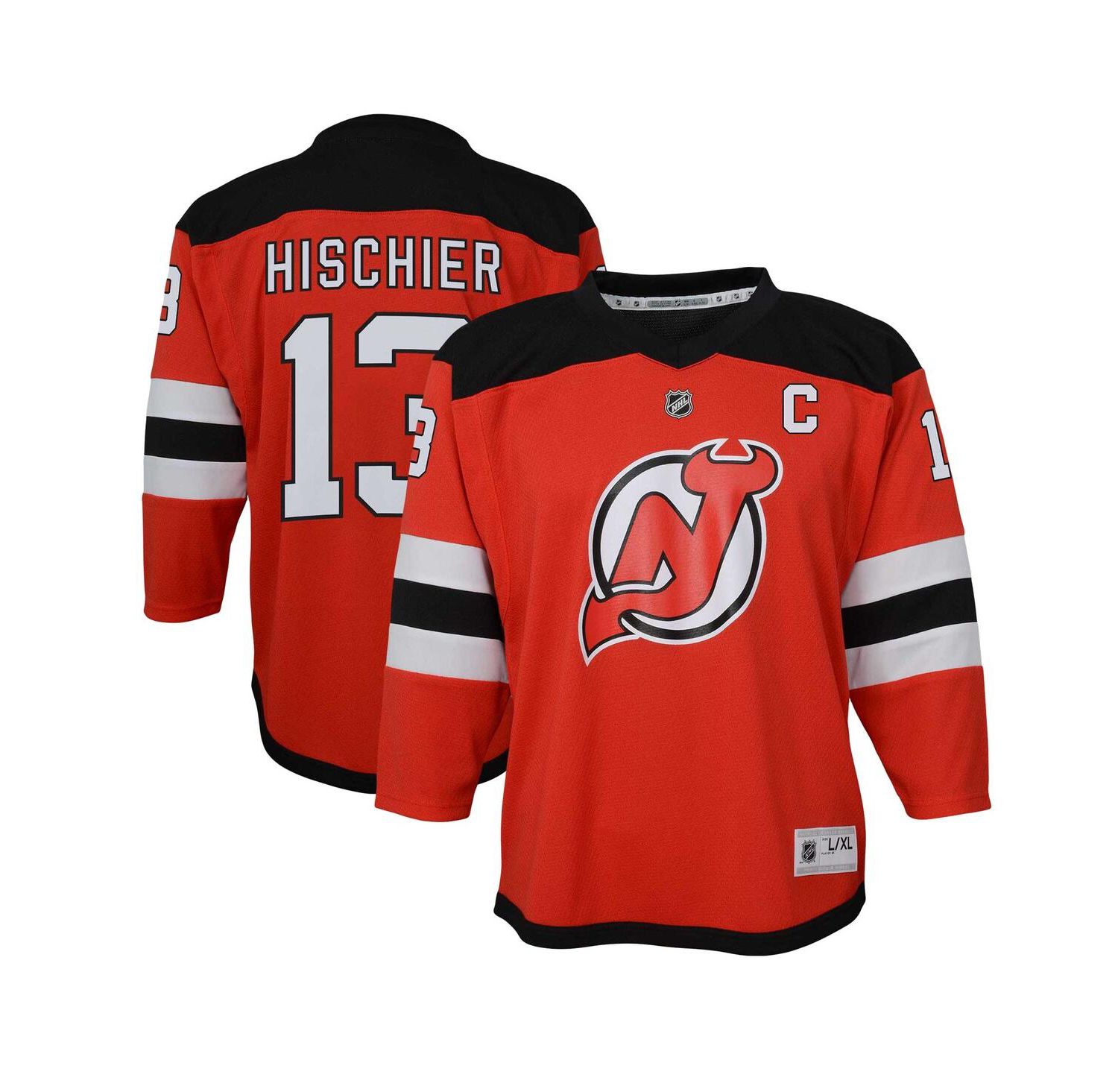 Big Boys and Girls Nico Hischier Red New Jersey Devils Captain Patch Home Replica Player Jersey