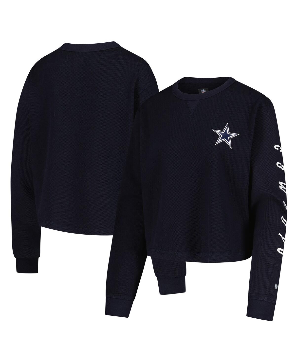 NEW ERA WOMEN'S NAVY DALLAS COWBOYS THERMAL CROPPED LONG SLEEVE T-SHIRT 