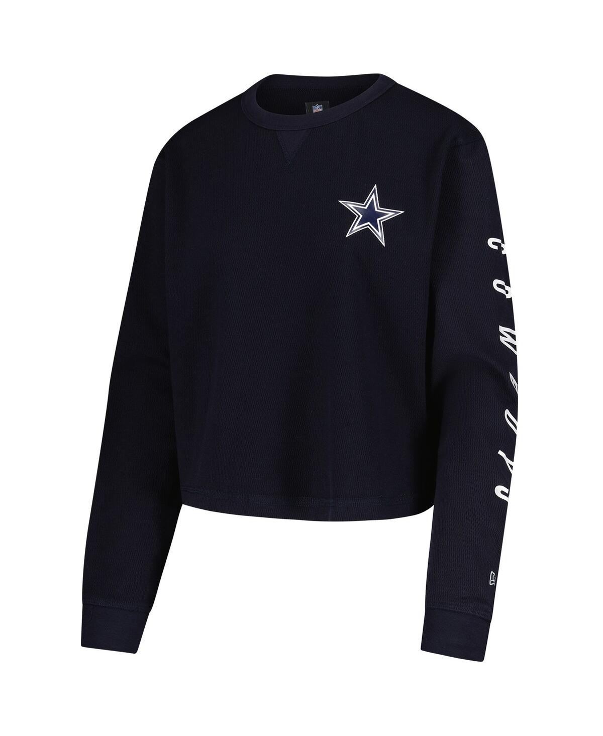 NEW ERA WOMEN'S NAVY DALLAS COWBOYS THERMAL CROPPED LONG SLEEVE T-SHIRT 