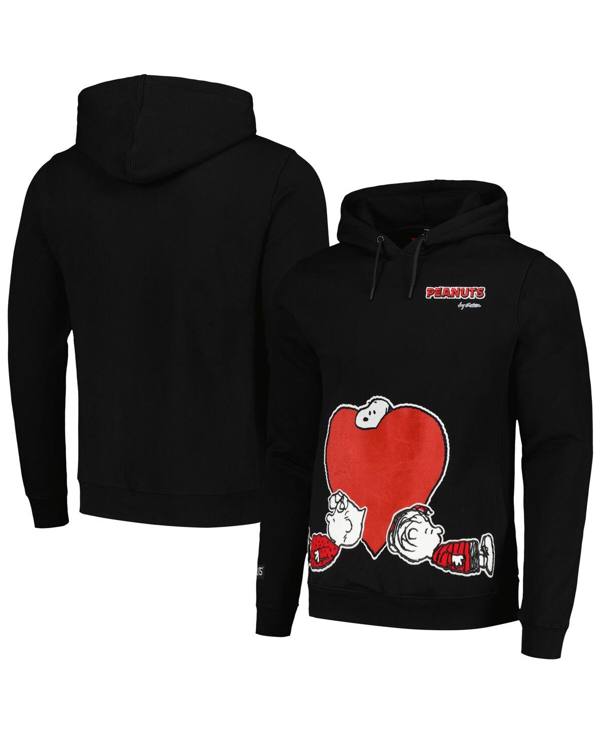 Men's Black Peanuts Snoopy Loves Flowers Pullover Hoodie - Black