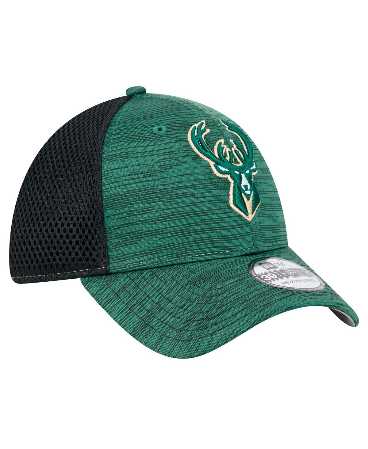 NEW ERA MEN'S HUNTER GREEN MILWAUKEE BUCKS ACTIVE TECH NEO FLEX 39THIRTY FLEX HAT