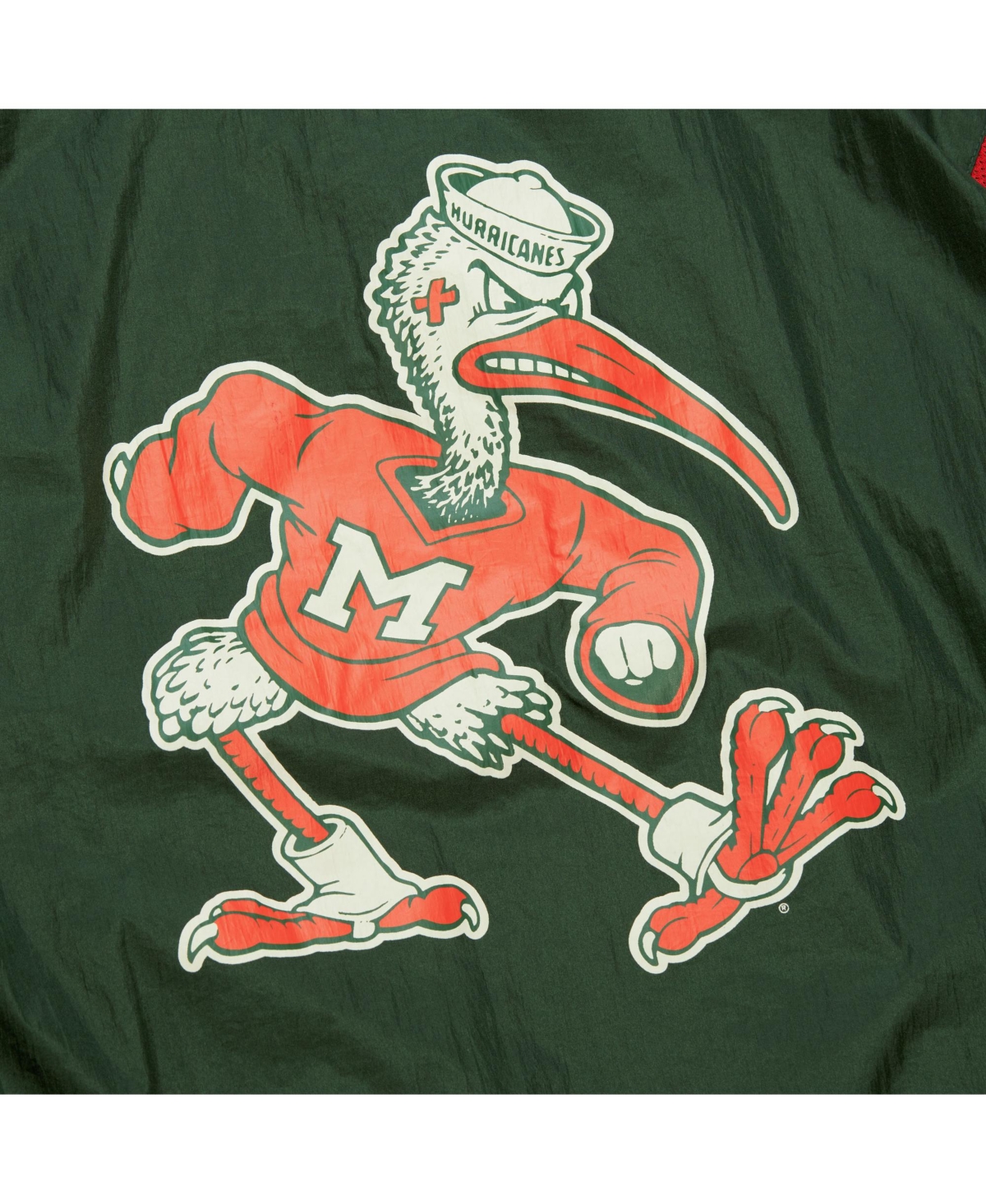 MITCHELL & NESS MEN'S GREEN MIAMI HURRICANES ANORAK VINTAGE LOGO HALF-ZIP HOODIE JACKET