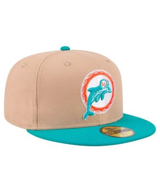 Men's Tan, Aqua Miami Dolphins Throwback Logo Main 59FIFTY Fitted Hat