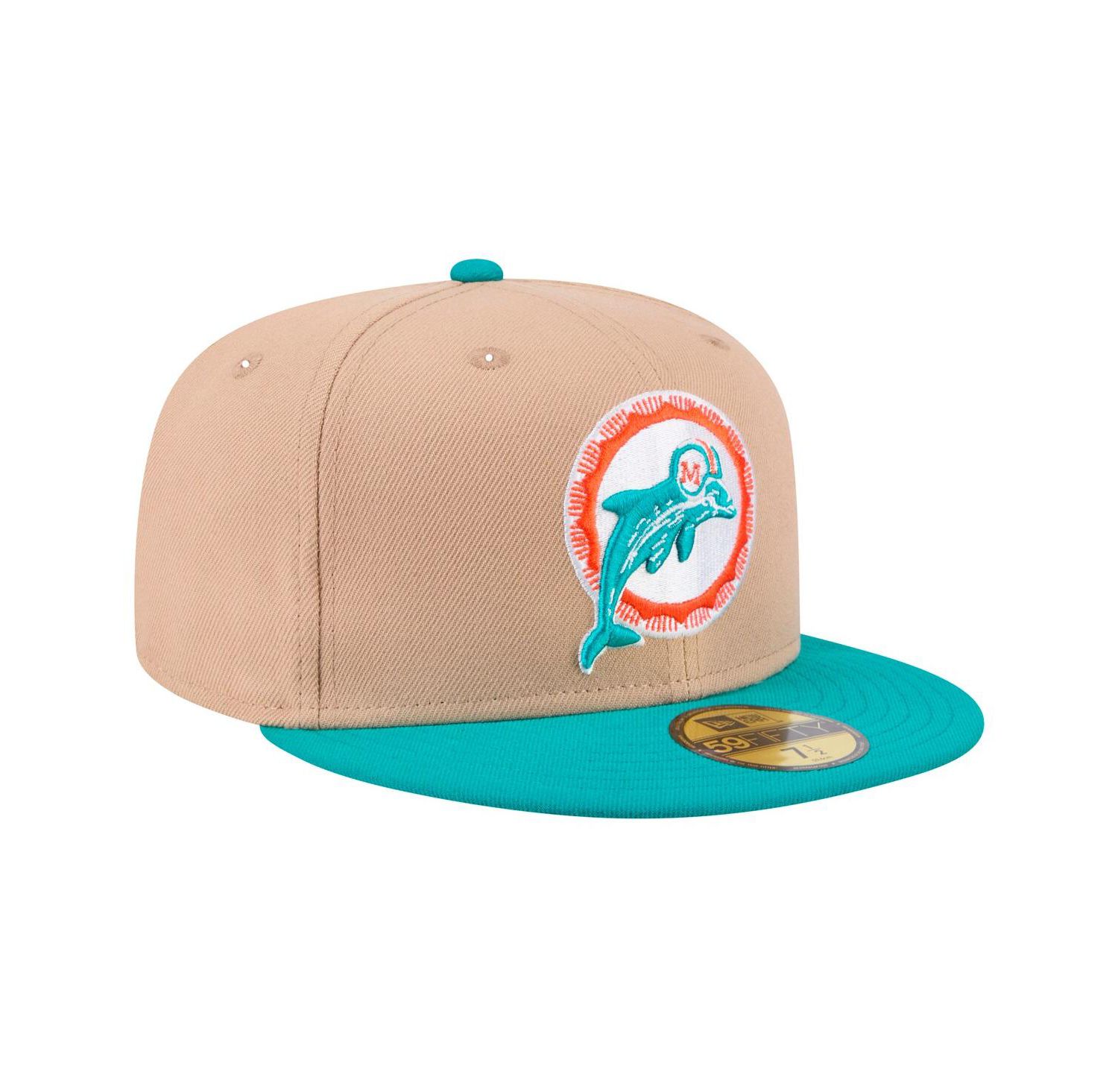 Men's Tan, Aqua Miami Dolphins Throwback Logo Main 59FIFTY Fitted Hat