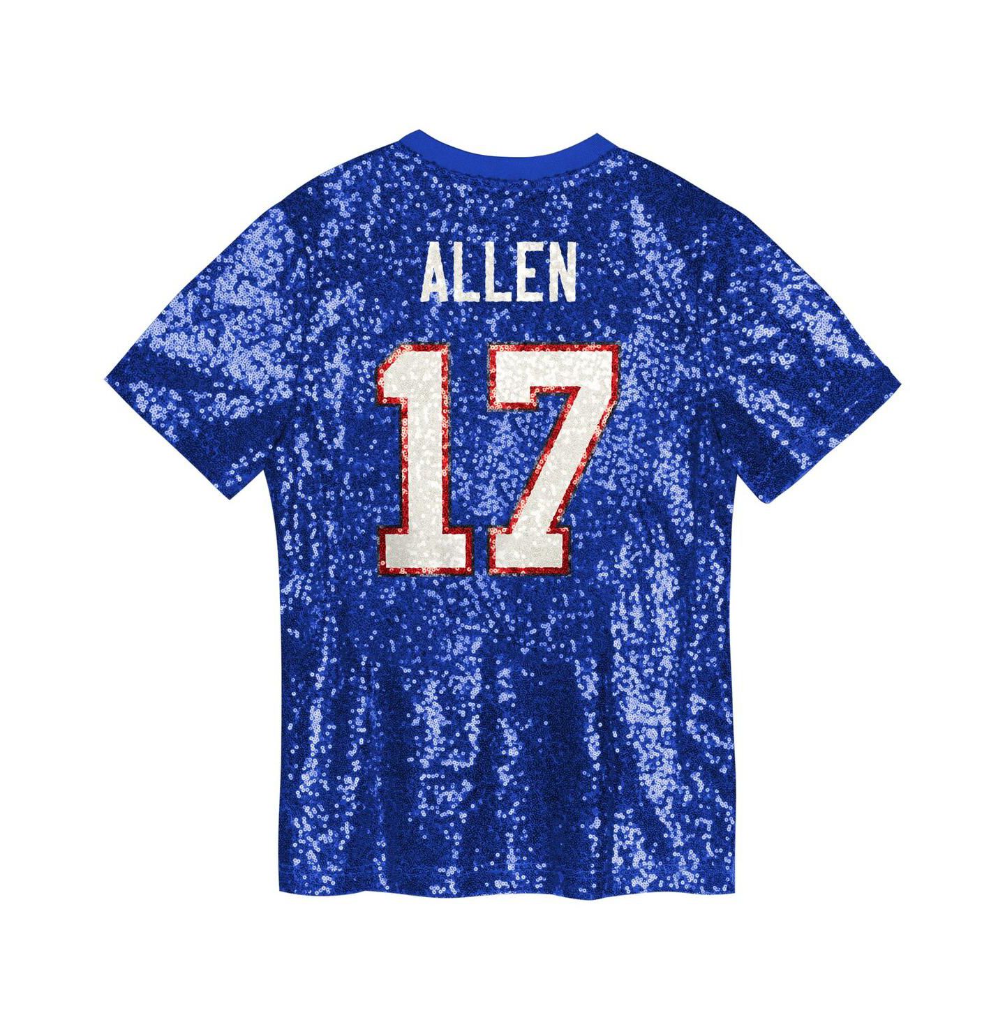 Детское джерси Outerstuff Big Girls Josh Allen Royal Buffalo Bills Sequin V-Neck Fashion Jersey — фото 2