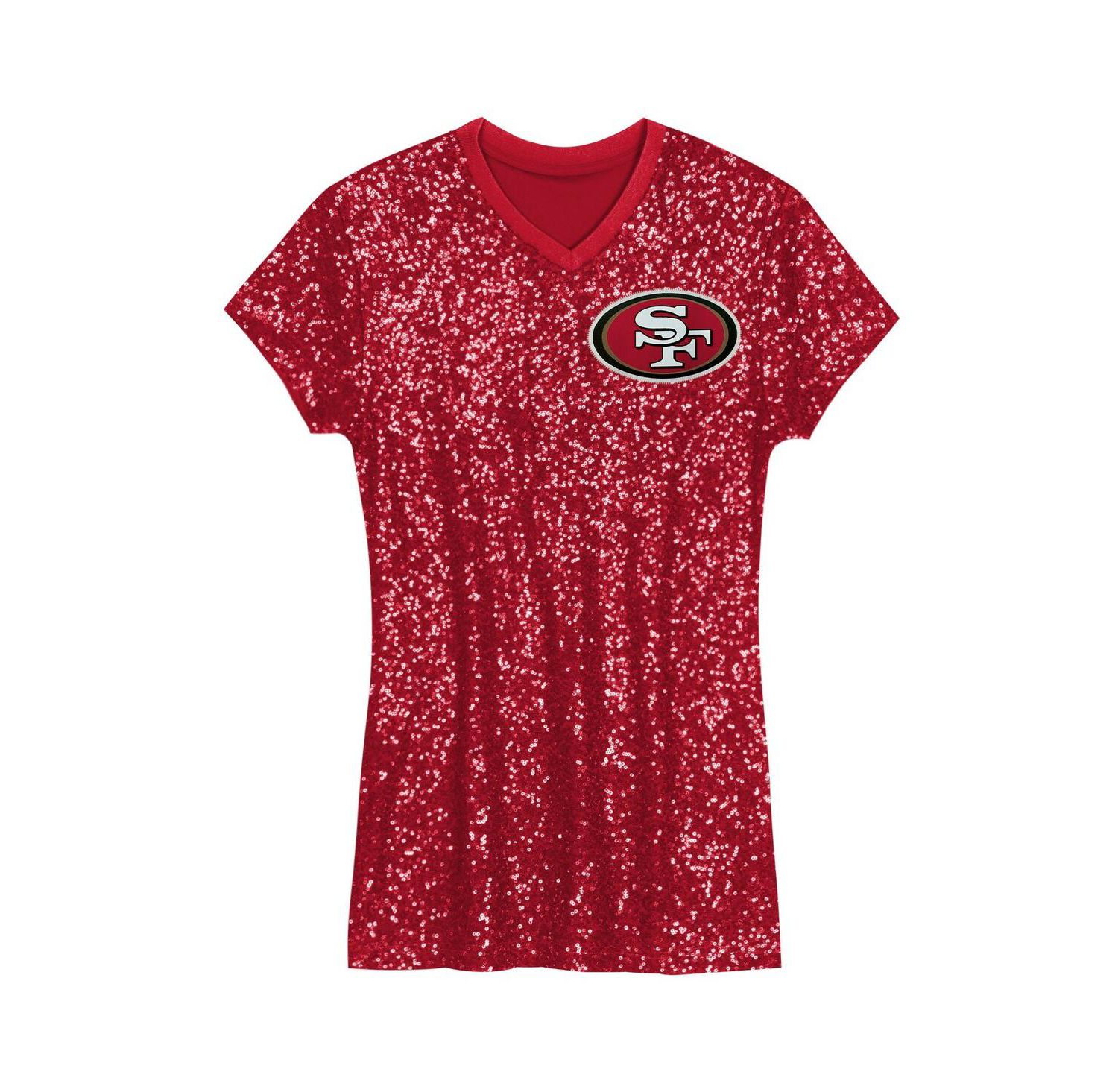 Big Girls Christian McCaffrey Scarlet San Francisco 49ers Sequin Player Name & Number V-Neck Dress