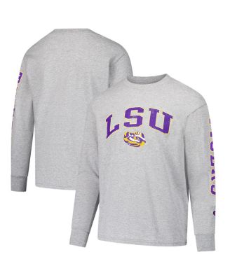 Champion - Big Boys and Girls Gray LSU Tigers Distressed Arch Over Logo Long Sleeve T-Shirt
