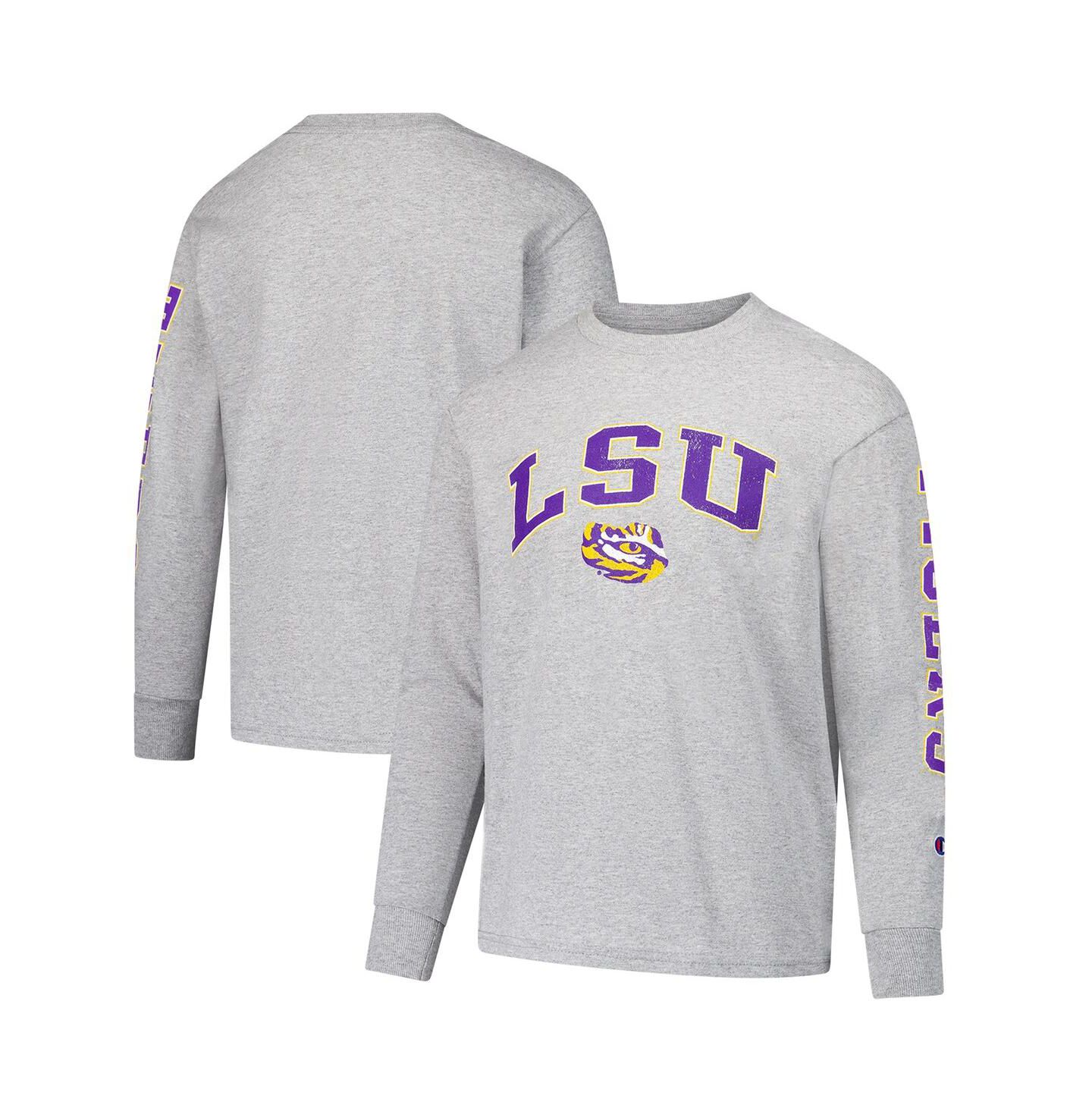 Детская футболка Champion Gray LSU Tigers Distressed Arch Over Logo Long Sleeve — фото 1