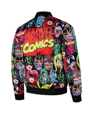 Men's Black Marvel Villains Heads Fanimation Satin Full-Snap Jacket