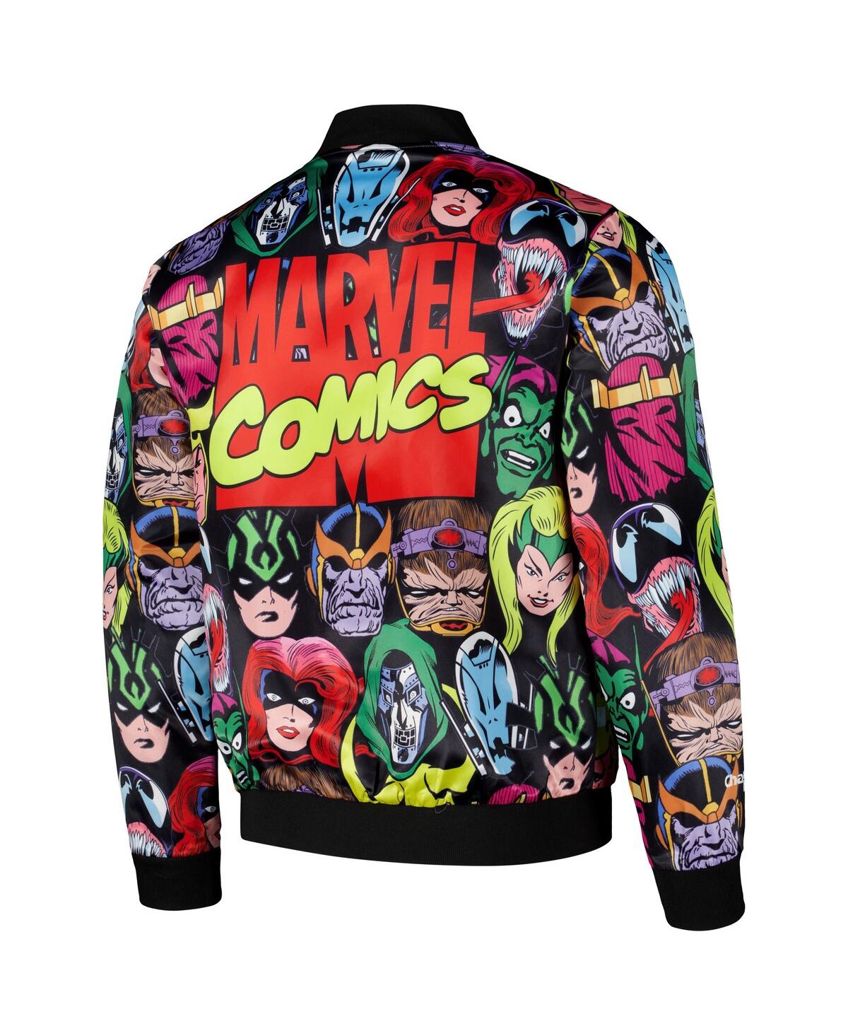 Shop Chalk Line Men's Black Marvel Villains Heads Fanimation Satin Full-snap Jacket