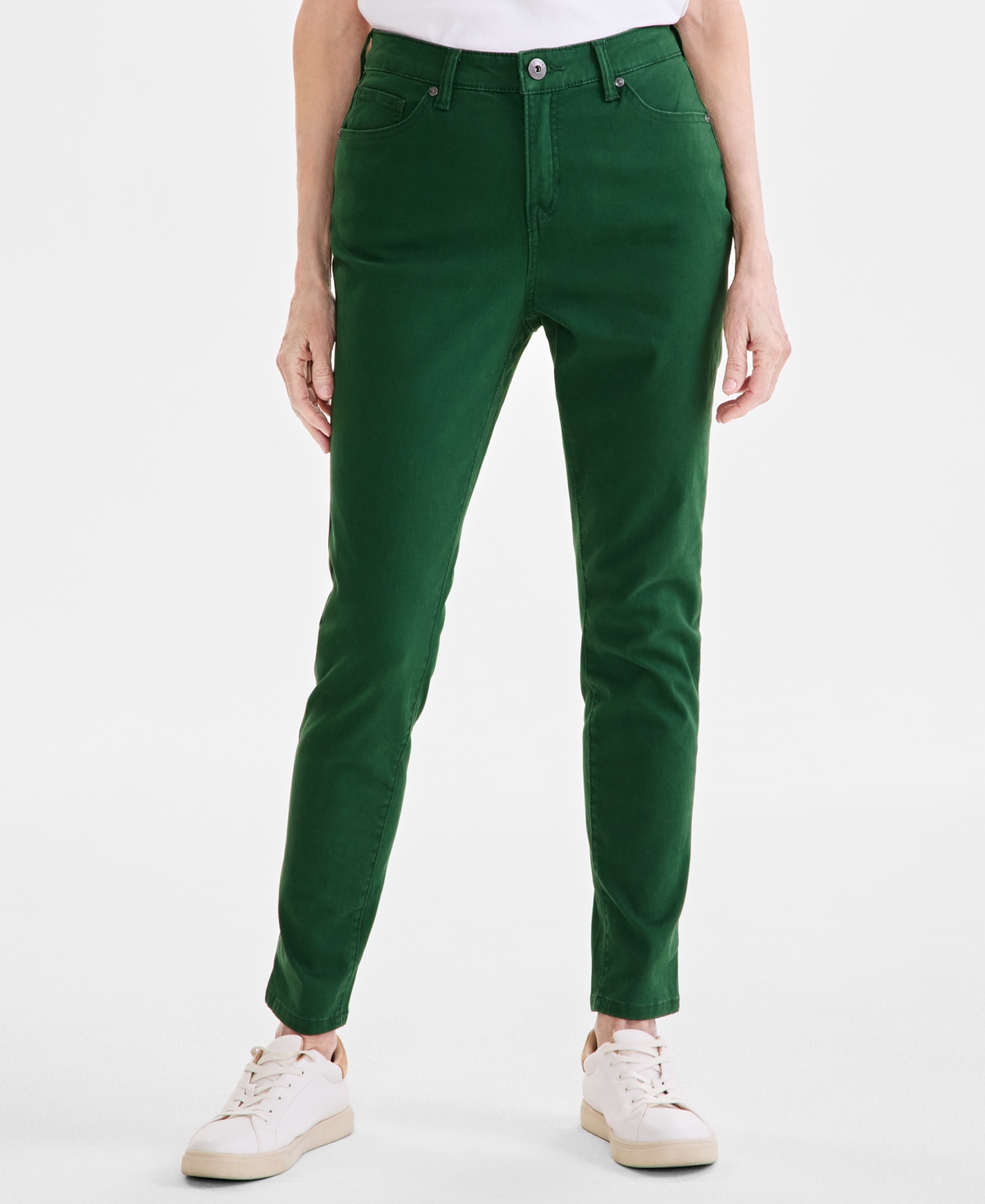 Shop Style & Co Women's Mid Rise Curvy-fit Skinny Twill Pants, Created For Macy's In Spinach Green