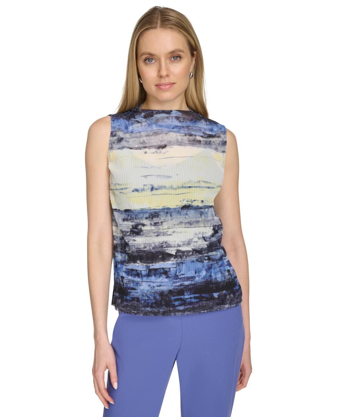 CALVIN KLEIN WOMEN'S SLEEVELESS PRINTED MESH TOP 