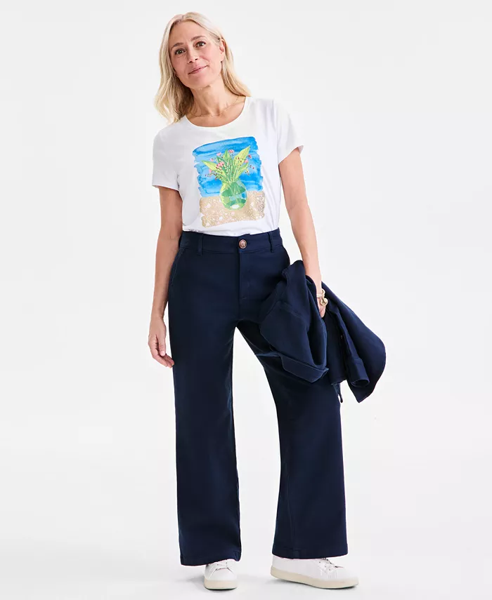 Petite Mid-Rise Dobby Twill Wide-Leg Pants - thumbnail 3