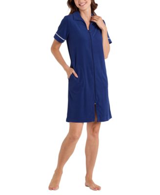 Miss Elaine - Women's Short-Sleeve Solid Short Zip Robe