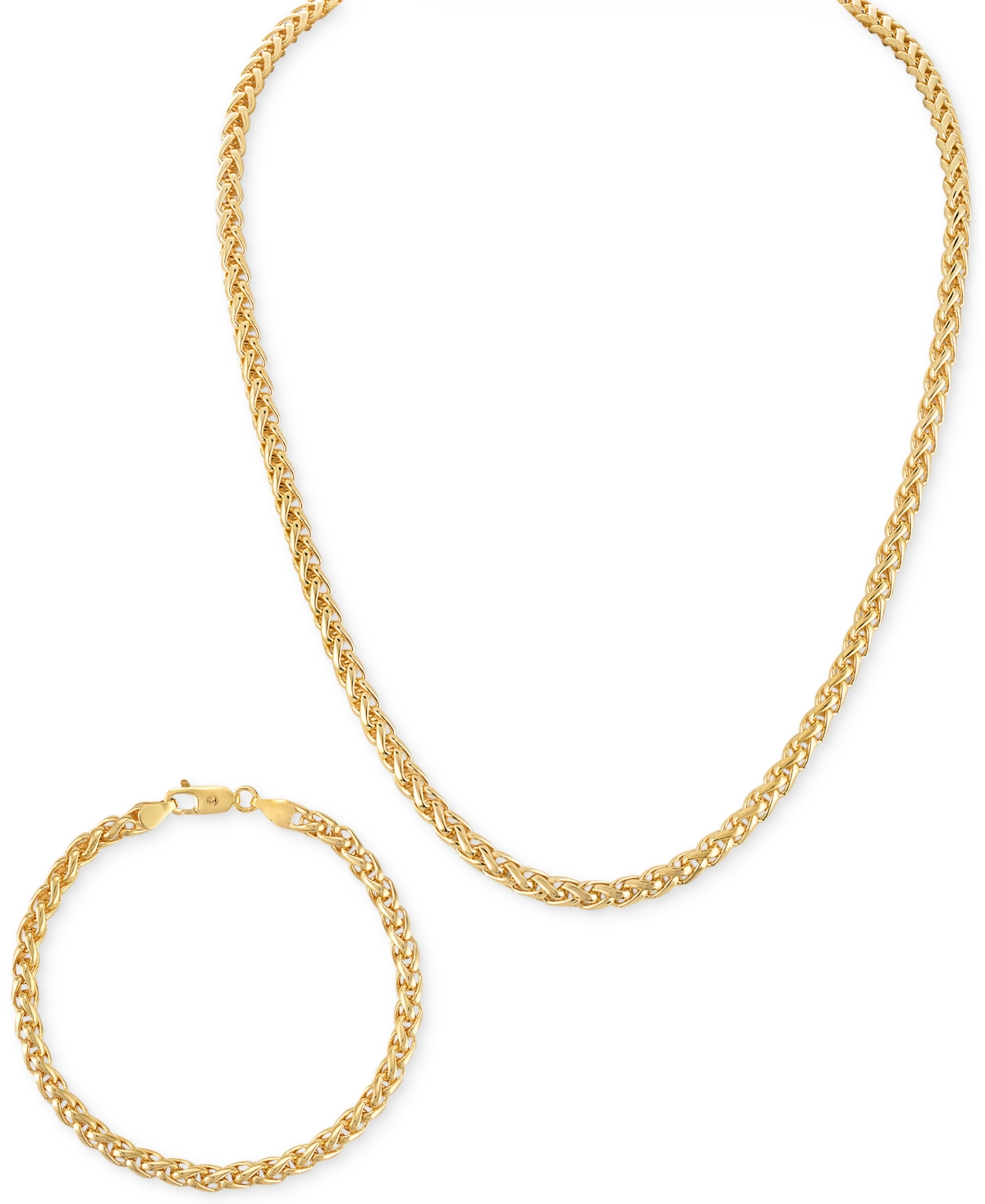 2-Pc. Set Wheat Link Chain Necklace & Matching Bracelet, Set in Sterling Silver or 14k Gold-plated Sterling Silver, Exclusively
