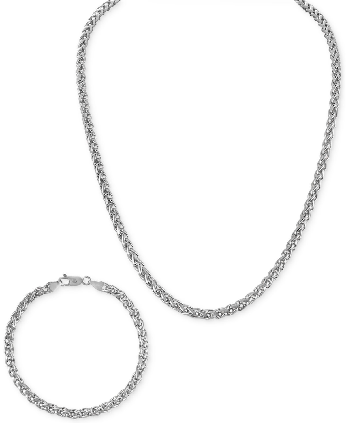 Shop Esquire Men's Jewelry 2-pc. Set Wheat Link Chain Necklace & Matching Bracelet, Set In Sterling Silver Or 14k Gold-plated S