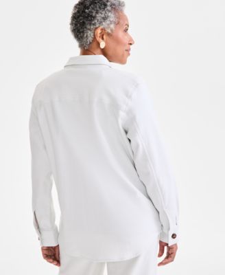 Petite Dobby Long-Sleeve Button-Front Shacket